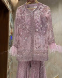 Ready To Wear Green & Pink Net Embroidery Work Palazo Suit With Dupatta