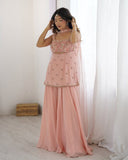 Ready To Wear Peach Silk Embroidery Work Palazo Suit With Dupatta
