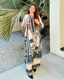 Exclusive White & Black Malai Silk Embroidery Work Pakistani Suit With Dupatta