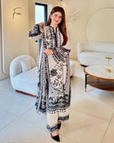 Exclusive White & Black Malai Silk Embroidery Work Pakistani Suit With Dupatta