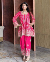 Exclusive Orange & Pink Soft Georgette Sequence Work Pant With Suit