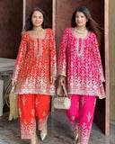 Exclusive Orange & Pink Soft Georgette Sequence Work Pant With Suit