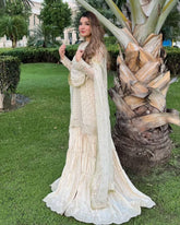 Ready To Wear Cream Chinon Silk Embroidery Work Gharara Suit With Dupatta
