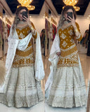 Ready To Wear Yellow & Cream Chinon Silk Sharara Suit With Dupatta