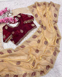 Exclusive Purple , Yellow , Pink & Green Satin Silk Embroidery Work Saree With Blouse