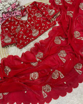 Exclusive Multi Satin Silk Embroidery Work Saree With Blouse