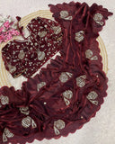 Exclusive Multi Satin Silk Embroidery Work Saree With Blouse