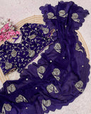 Exclusive Multi Satin Silk Embroidery Work Saree With Blouse