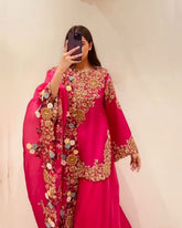 Ready To Wear Red Soft Georgette Embroidery Work Sharara Suit With Dupatta