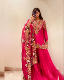 Ready To Wear Red Soft Georgette Embroidery Work Sharara Suit With Dupatta