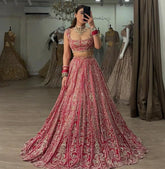 Ready To Wear Cherry Red Georgette Embroidery Work Lehenga Choli With Dupatta