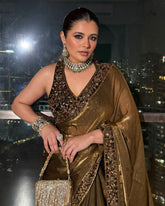 Ready To Wear Copper Golden Pure Silk Embroidery Work Saree With Blouse