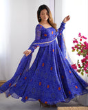 Ready To Wear Pink , Blue , Green & Red Chiffon Embroidery Work Anarkali Suit With Dupatta
