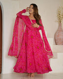 Ready To Wear Pink , Blue , Green & Red Chiffon Embroidery Work Anarkali Suit With Dupatta