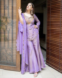 Light Purple Simmer Silk Embroidery Work Palazo Suit With Dupatta