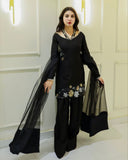 Ready To Wear Black Crep Silk Embroidery Work Farshi Suit With Dupatta
