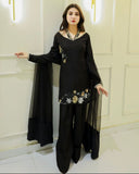 Ready To Wear Black Crep Silk Embroidery Work Farshi Suit With Dupatta