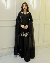 Ready To Wear Black Crep Silk Embroidery Work Farshi Suit With Dupatta