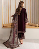 Exclusive Wine Micro Velvet Embroidery Work Pant Suit With Organza Dupatta