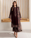 Exclusive Wine Micro Velvet Embroidery Work Pant Suit With Organza Dupatta