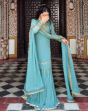 Ready To Wear Sea Green Soft Georgette Embroidery Work Gharara Suit With Dupatta