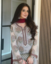 Ready To Wear Off White Soft Georgette Printed Palazo Suit With Dupatta