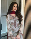 Ready To Wear Off White Soft Georgette Printed Palazo Suit With Dupatta