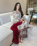 Ready To Wear Off White Soft Georgette Printed Palazo Suit With Dupatta