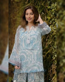 Ready To Wear Sky Chiffon Silk Embroidery Work Pant Suit With Dupatta