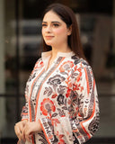 Ready To Wear Cream Crep Printed Palazo Suit With Dupatta