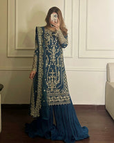 Exclusive Morpinch Soft Georgette Embroidery Work Sharara Suit With Dupatta