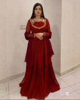 Exclusive Dark Red Soft Georgette Sequence Work Anarkali Gown With Dupatta