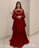 Exclusive Dark Red Soft Georgette Sequence Work Anarkali Gown With Dupatta