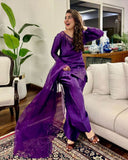 Ready To Wear Purple Crep Silk Embroidery Work Farshi Suit With Dupatta