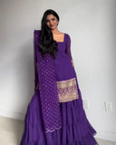 Ready To Wear Wine , Blue , Purple & Green Soft Georgette Sequence Work Gharara Suit With Dupatta