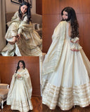 Ready To Wear Cream & Pink Chinon Silk Embroidery Work Anarkali Suit With Dupatta