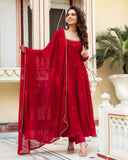 Ready To Wear Hot Red Soft Georgette Sequence Work Anarkali Suit With Dupatta
