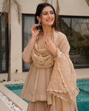 Ready To Wear Beige Organza Lace Work Sharara Suit With Dupatta