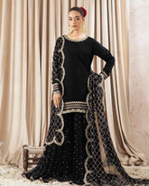 Ready To Wear Black , Blue , Purple & Red Soft Georgette Embroidery Work Sharara Suit With Dupatta