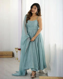 Ready To Wear Sea Green Silk Hand Work Anarkali Suit With Dupatta