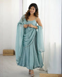 Ready To Wear Sea Green Silk Hand Work Anarkali Suit With Dupatta