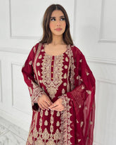 Ready To Wear Maroon Georgette Sequence Work Sharara Suit With Dupatta