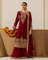 Ready To Wear Maroon Soft Georgette Embroidery Work Palazo Suit With Dupatta