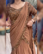 Ready To Wear Copper Soft Georgette Embroidery Work Lehenga Saree With Blouse