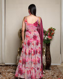 Ready To Wear Pink Soft Georgette Floral Printed Anarkali Gown With Magenta Dupatta