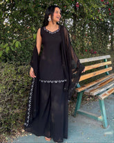 Ready To Wear Black & Yellow Soft Georgette Embroidery Work Sharara Suit With Dupatta