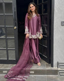 Ready To Wear Wine Purple Crep Silk Embroidery Work Farshi Suit With Dupatta