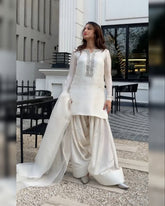 Ready To Wear Yellow & White Soft Georgette Hand Work Farshi Suit With Dupatta