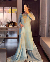 Ready To Wear Sea Green Soft Georgette Sequence Work Palazo Suit With Dupatta