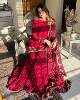 Ready To Wear Red Soft Georgette Embroidery Work Gharara Suit With Dupatta